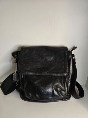 Fossil Black Leather Crossbody Messenger Bag